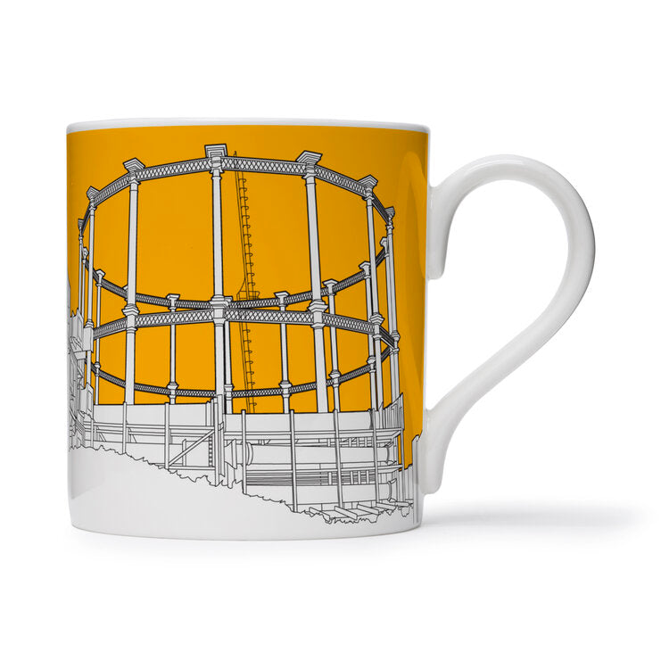 People Will Always Need Plates, Gasometers at King's Cross London mug in egg yoke yellow, 25cl