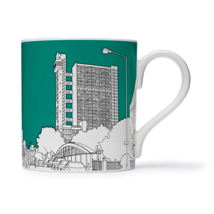 People Will Always Need Plates, Trellick Tower London mug in teal, 25cl