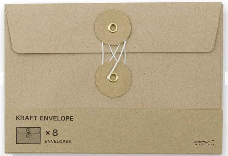 Traveler's Company Medium Kraft String Envelope - horizontal / landscape 170 x 115mm - one pack of 8