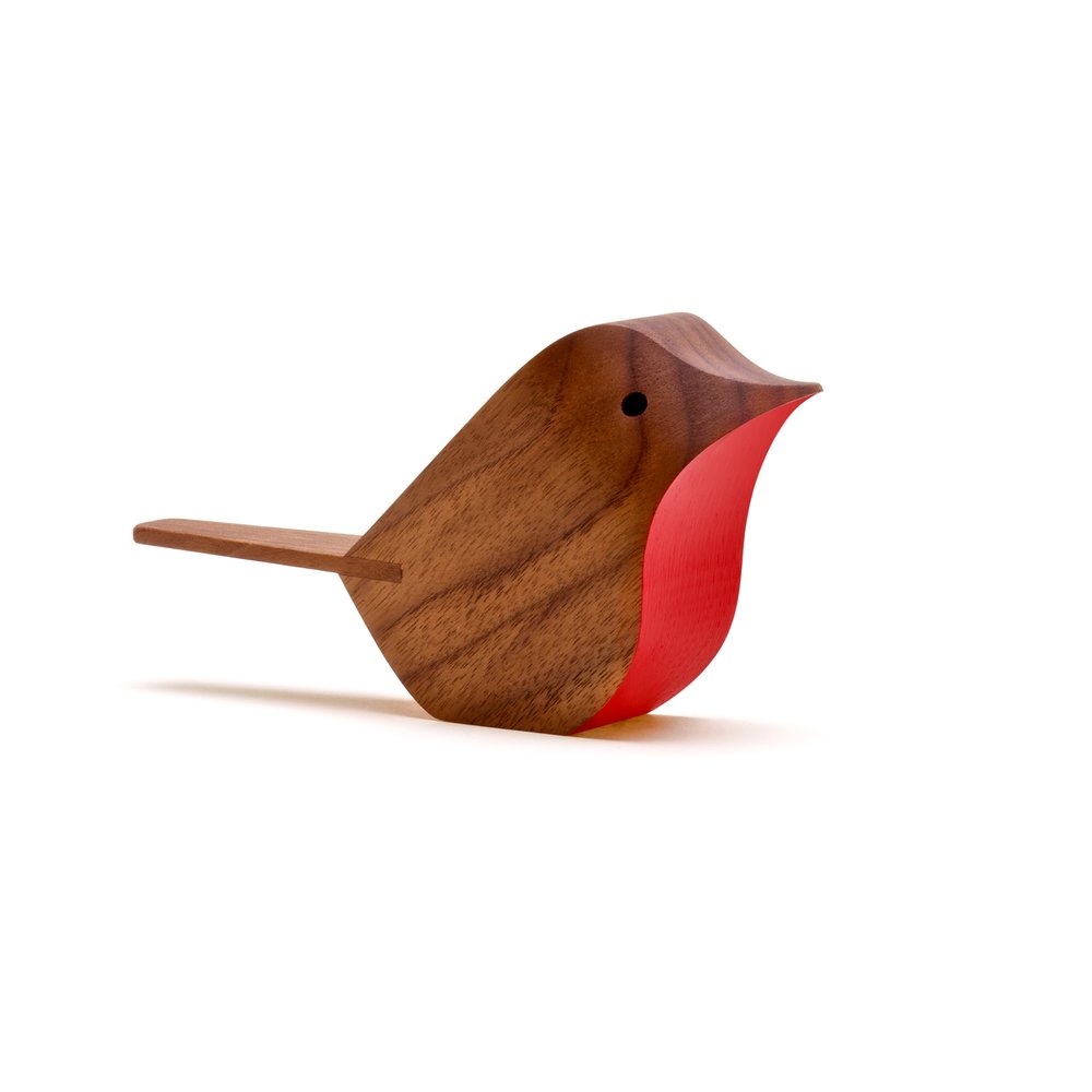 Bird by Jacob Pugh Design - Red on Walnut Christmas Robin.