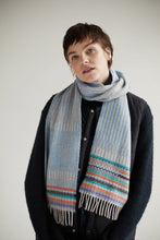 Load image into Gallery viewer, Merino wool stripe pattern light blue scarf - Bothy Periwinkle - Made in England by Wallace Sewell
