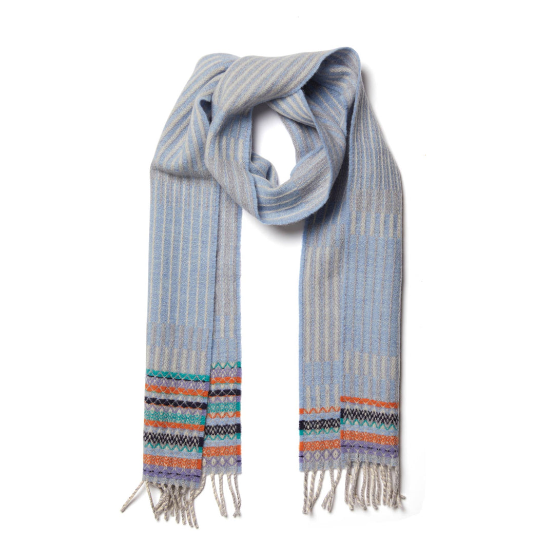 Merino wool stripe pattern light blue scarf - Bothy Periwinkle - Made in England by Wallace Sewell