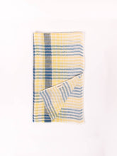 Load image into Gallery viewer, Unisex Linen Scarf, Indigo and Lemon Check - Autumn Transitional Wardrobe
