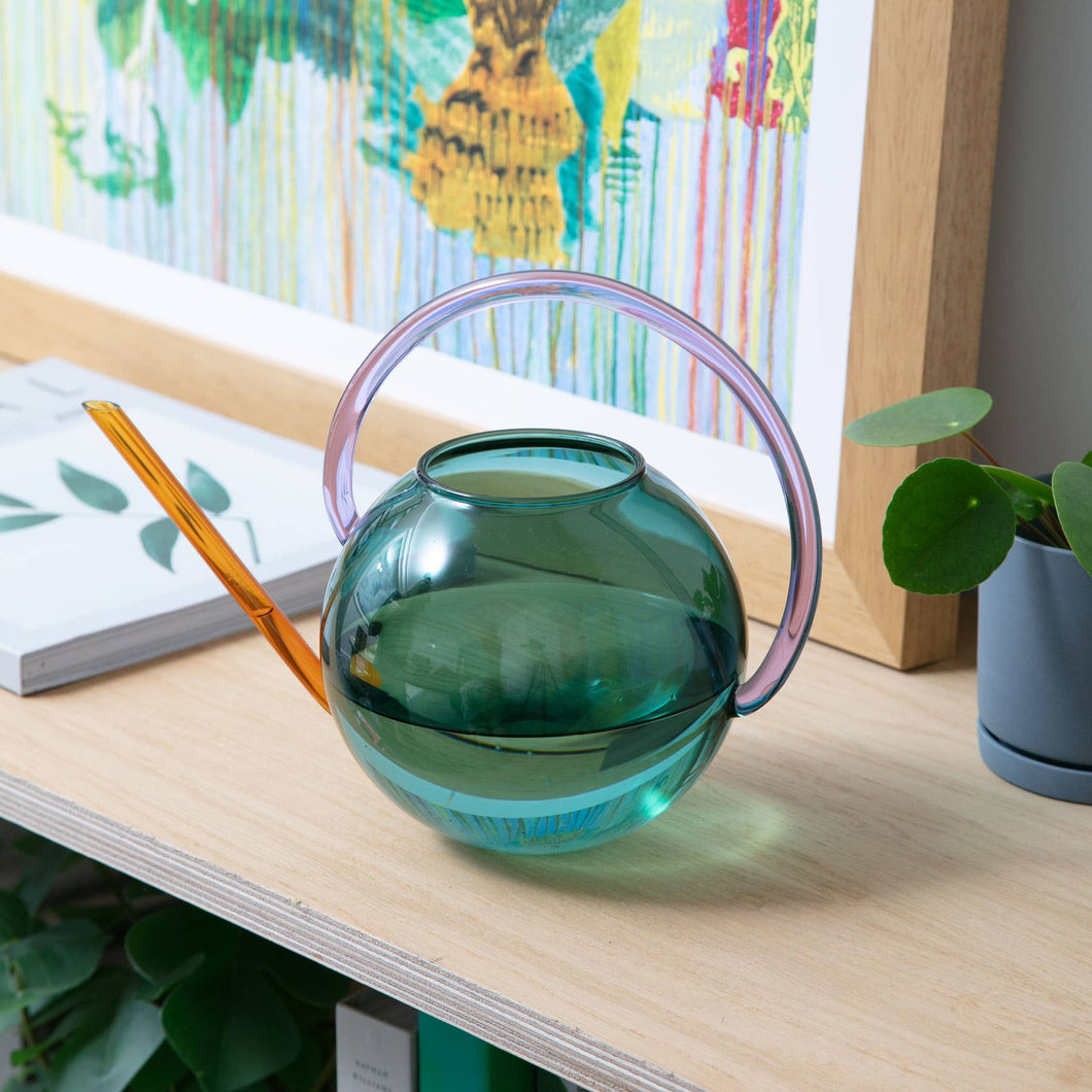 ColorLab Pablo Glass Watering Can by Block Design - Teal, Lilac and Amber