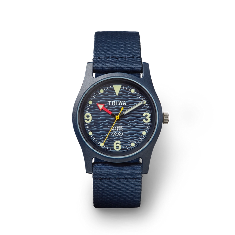 Time For Oceans - recycled ocean plastics field watch by TRIWA.  Deep Blue