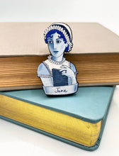 Load image into Gallery viewer, Su Owen - Jane Austen - Wooden Book Lovers Pin Brooch
