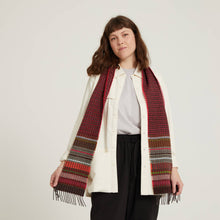 Load image into Gallery viewer, Merino Wool stripe &amp; texture deep red scarf - Fremont in Beetroot - Made in England by Wallace Sewell
