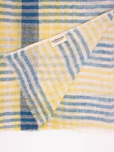 Load image into Gallery viewer, Unisex Linen Scarf, Indigo and Lemon Check - Autumn Transitional Wardrobe
