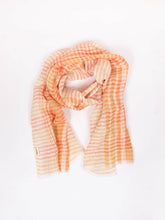 Load image into Gallery viewer, Unisex Linen Scarf, Mustard and Orange Check - Autumn Transitional Wardrobe

