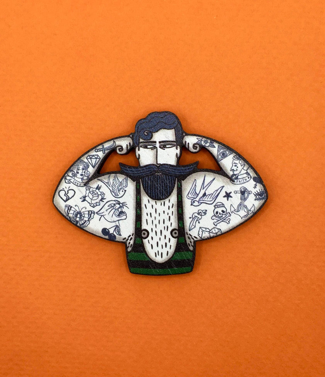Su Owen - Vintage Style Circus Strongman Wooden Pin Brooch