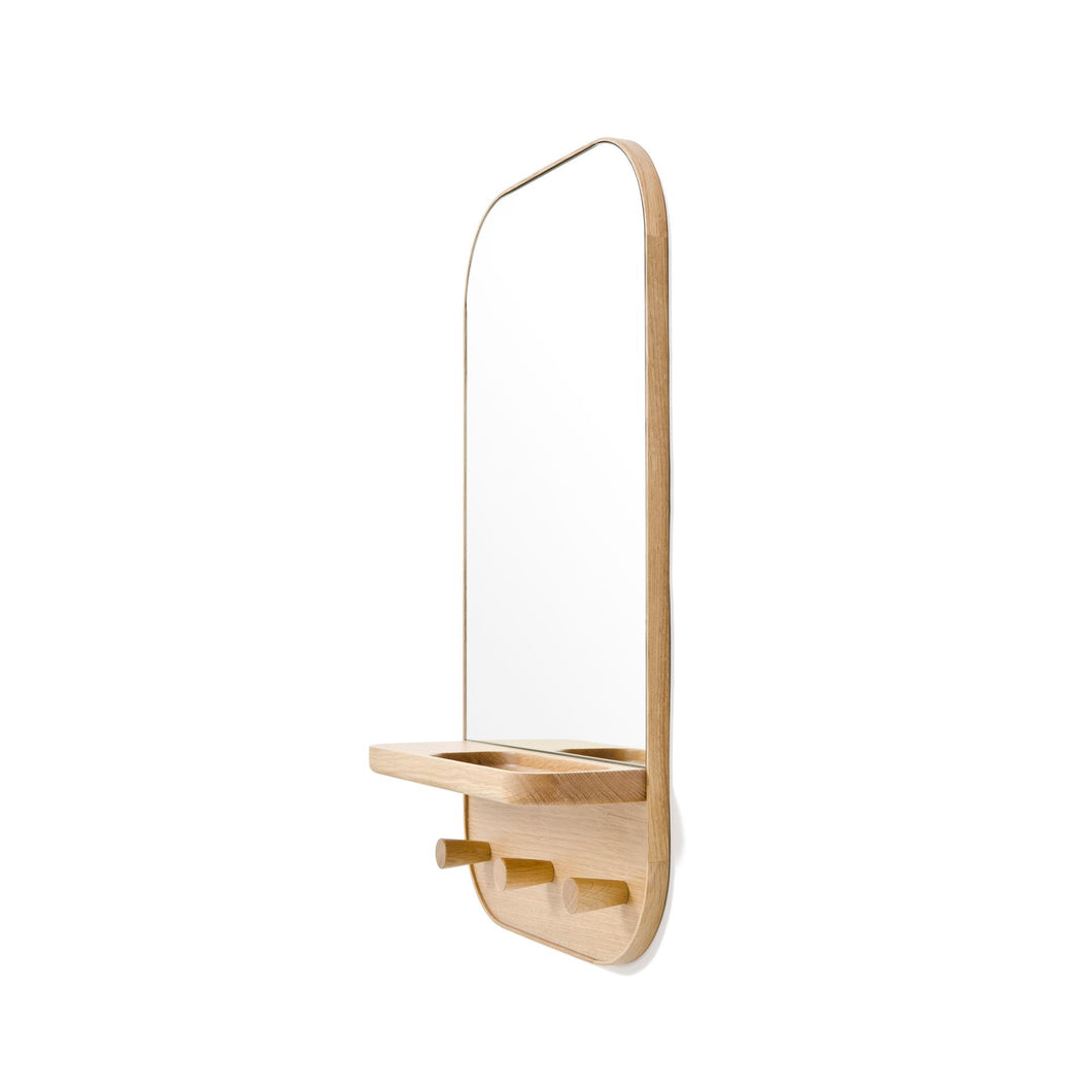 Silent Butler Wall Mirror with Shelf natural oak