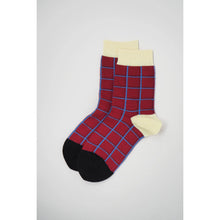 Load image into Gallery viewer, Cotton Rich Socks by Peper Harow England - Grid on Burgundy.  UK Size 3 - 8
