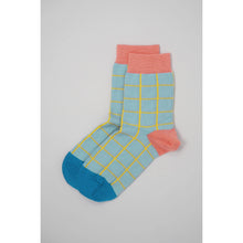 Load image into Gallery viewer, Cotton Rich Socks by Peper Harow England - Grid on Blue.  UK Size 3 - 8
