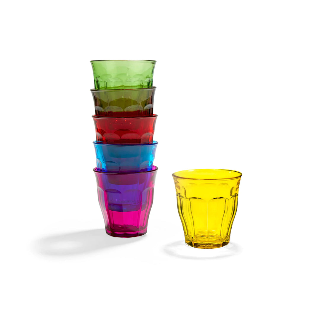 Duralex Picardie Colours 25cl glasses, set of six.