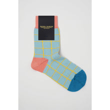 Load image into Gallery viewer, Cotton Rich Socks by Peper Harow England - Grid on Blue.  UK Size 3 - 8
